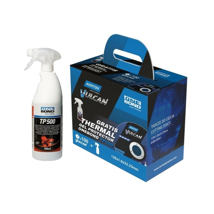 Zestaw 100 tarcz Norton Vulcan 125x1 + OneBond spray